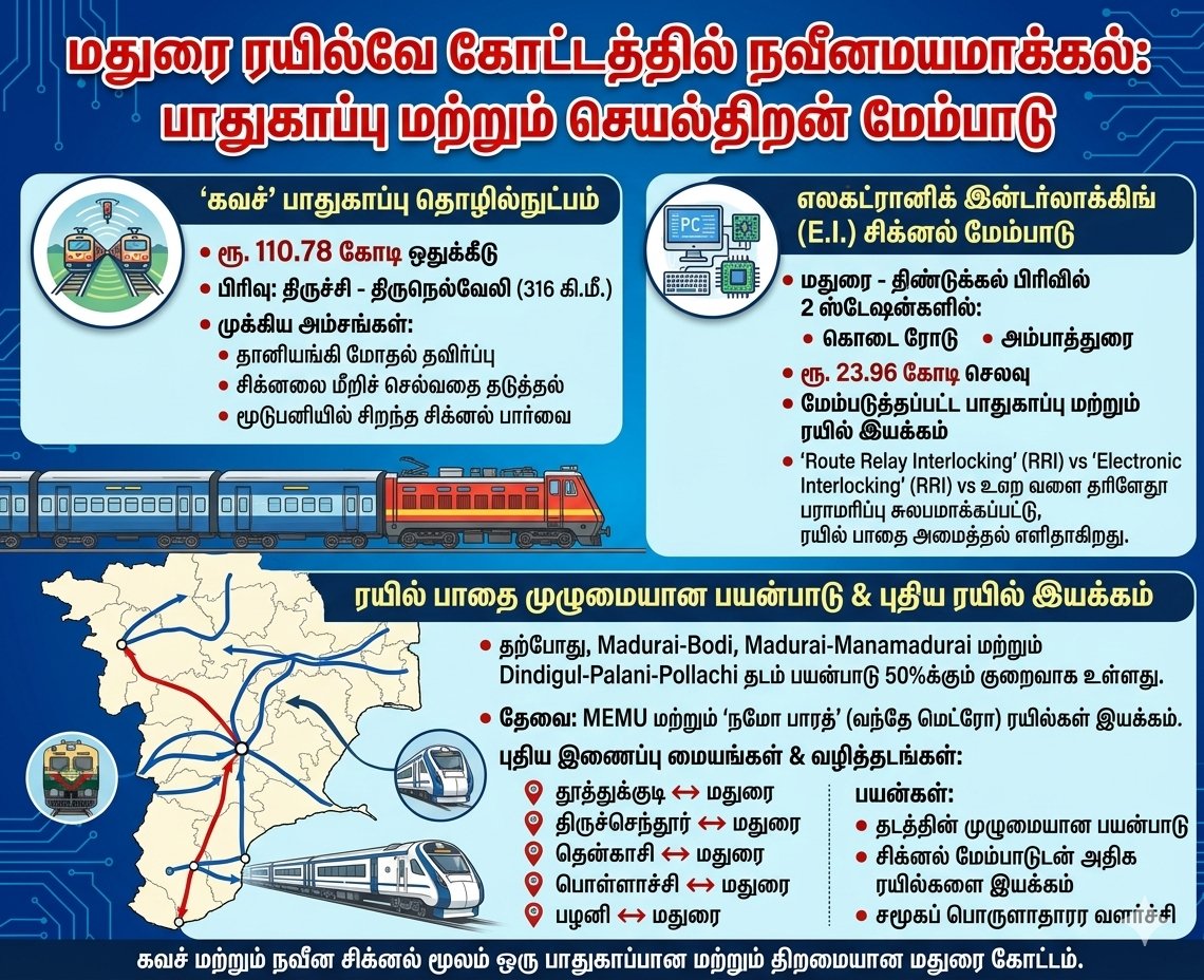 dayatiger197312's tweet image. Thank you @rssubramanian good story about Madurai Railway Division Kavach and EI upgrade.
Our request to operate more #MEMU &amp;amp; #VandeMetro Trains for under utilized routes Tuticorin, Tiruchendur, Sengottai, Pollachi, Bodi, Rameswaram to Madurai will bring huge welcome to people