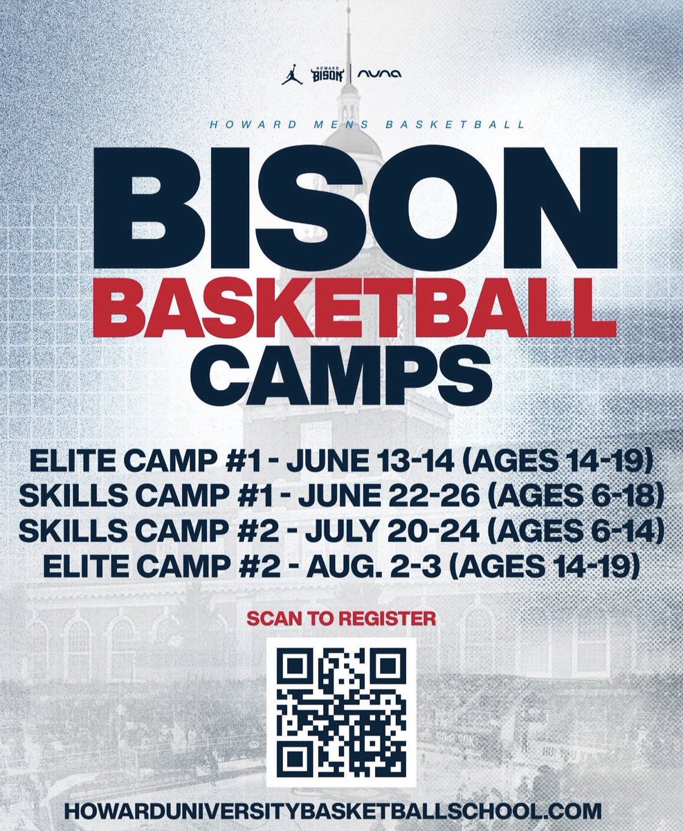 HUMensBB's tweet photo. Camp with the Champs.

If you want to be part of Howard Men’s Basketball, the best place to start is by coming to camp this summer!

Camp Dates and Ages ⬇️ 

https://t.co/NCUIp8EEys https://t.co/lnw34Ia2Or