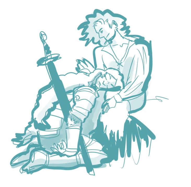 art_deive's tweet photo. a warrior resting on her twink's lap https://t.co/6oLgbaxImT