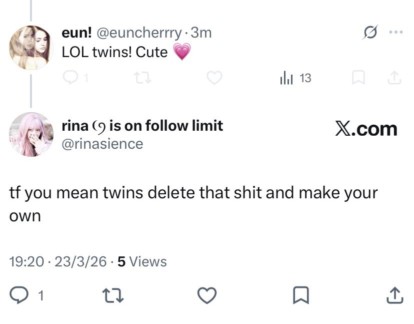 rina ❨ꪆ is on follow limit tweet media