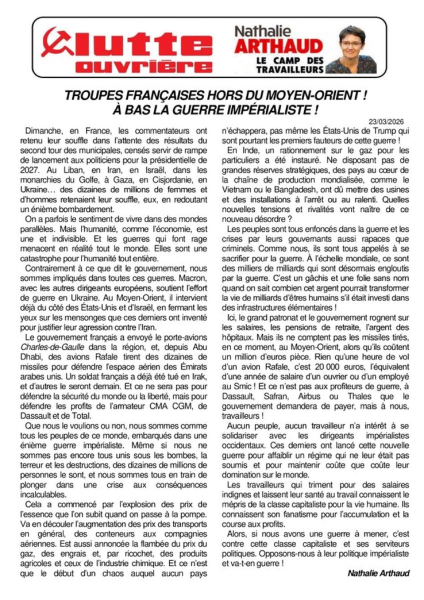 Troupes françaises hors du Moyen-Orient !