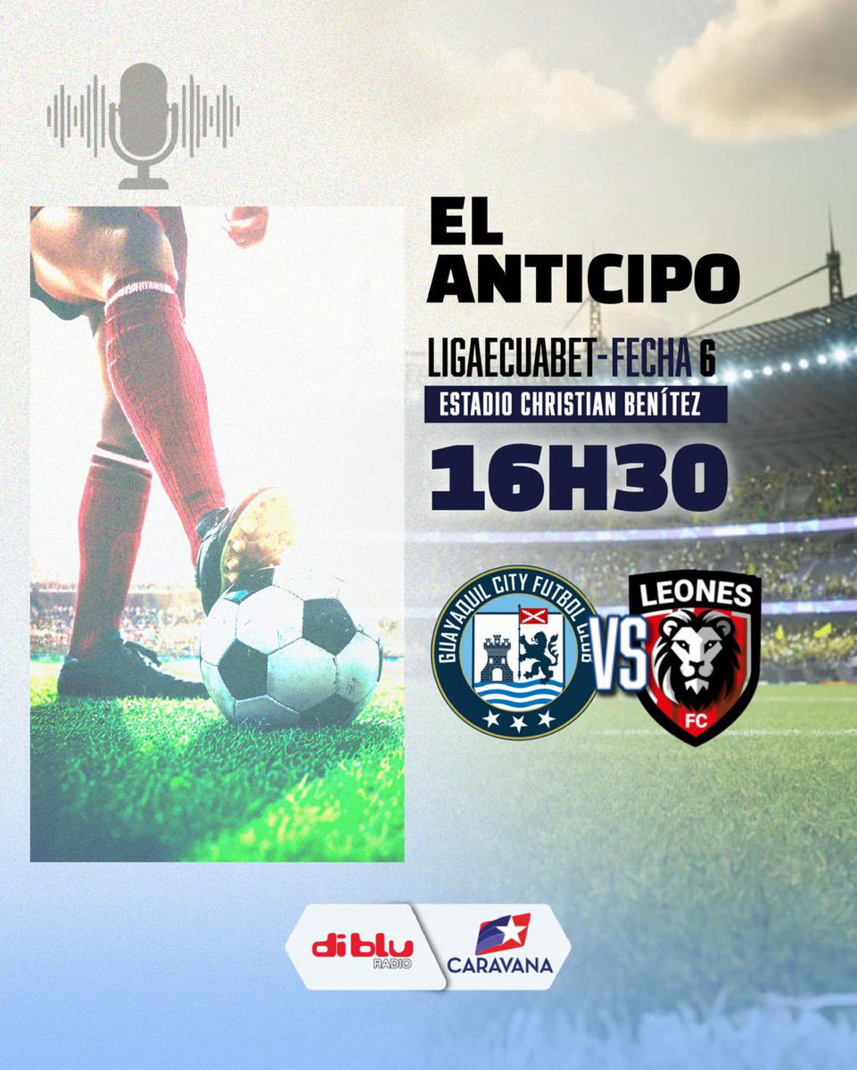 RadioDibluFM's tweet photo. ⚽️ ¡ARRANCÓ EL ANTICIPO!

📋 Titulares de hoy:

🎙️ Relato: @Chinavelozb 

🎙️ Comentarios: @KVerdezoto17 - @rominariera11 

🎙️ Informes: @soniiperez_ 

🎙️ Comerciales: @nadia_manosalva 

🔵 @GuayaquilCityFC 🆚 @LeonesFC_Ec 🔴

🏆 @LigaEcuabetec 
🗓️ Fecha 6 - Fase Inicial
🏟️ Christian Benítez 
⏰ 16H30

👉🏻 Disfrútalo por https://t.co/ZYoV1keids y https://t.co/YTlUmSLs9C