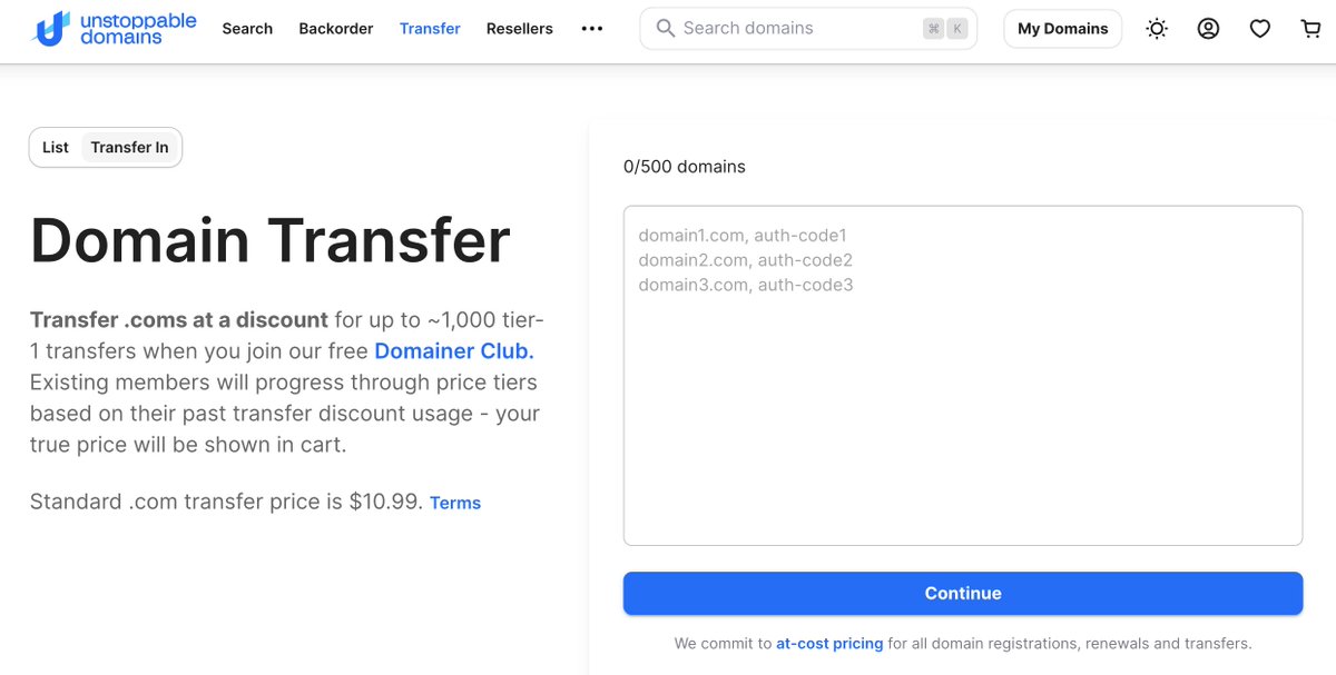 2you_x's tweet photo. Team, is Transfer is the top popular feature, which should be in header menu? Search and Backorder you can reach by clicking any of 2 items. Search domains field you reach also by clicking Search (left Item). And those three dots (...) represent much more interesting items. Adjust the header menu, it's painful to see, it could be made SO MUCH BETTER @unstoppableweb @mattgould