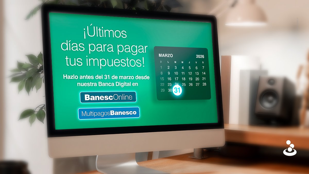 Banesco's tweet photo. ⚠️ ¡Hoy #31Mar de 2026 es el último día para declarar y pagar el #ISLR!
Pagar tus impuestos al #SENIAT es rápido y seguro con #BanescOnline o #MultipagosBanesco
💻Con nuestra Banca Digital, es cuestión de minutos.
#BanescoContigo https://t.co/gDPZ1PVGCm https://t.co/Ne7mxc9lCT