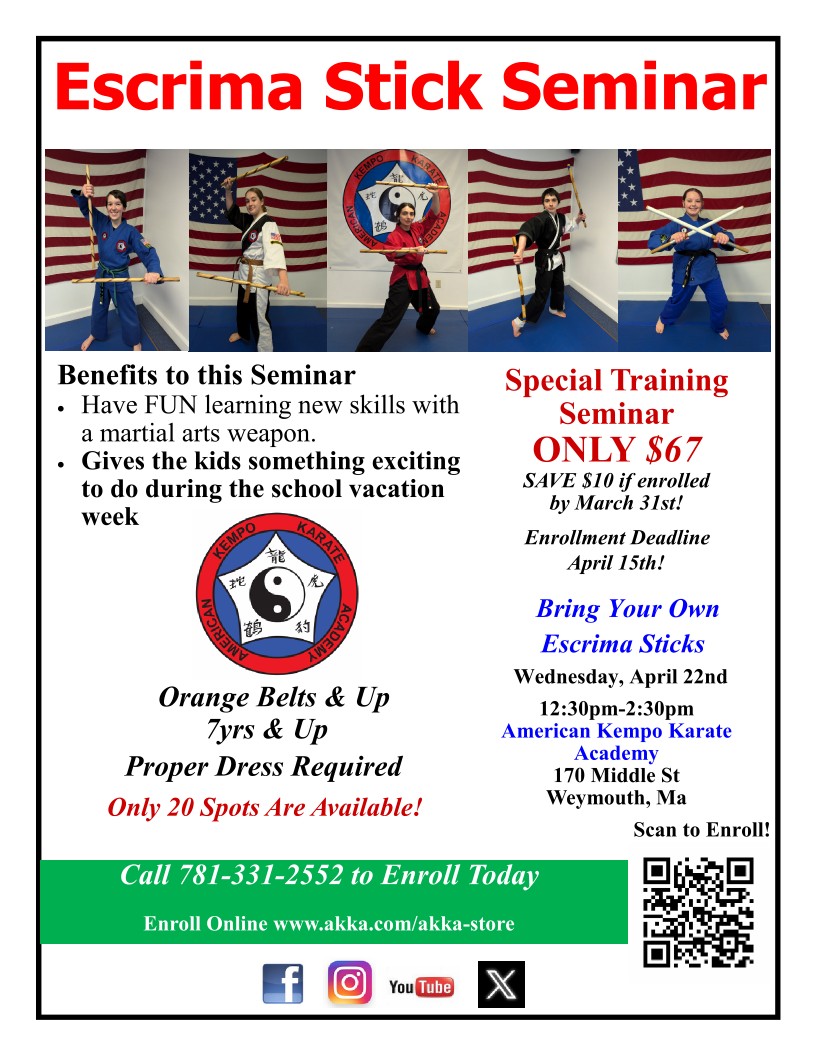 AKKA1's tweet photo. LAST CHANCE! We are accepting enrollments to our Escrima Stick Seminar during April Vacation!  Visit  https://t.co/fSFUTp2w1X https://t.co/TtKqmiCg6u