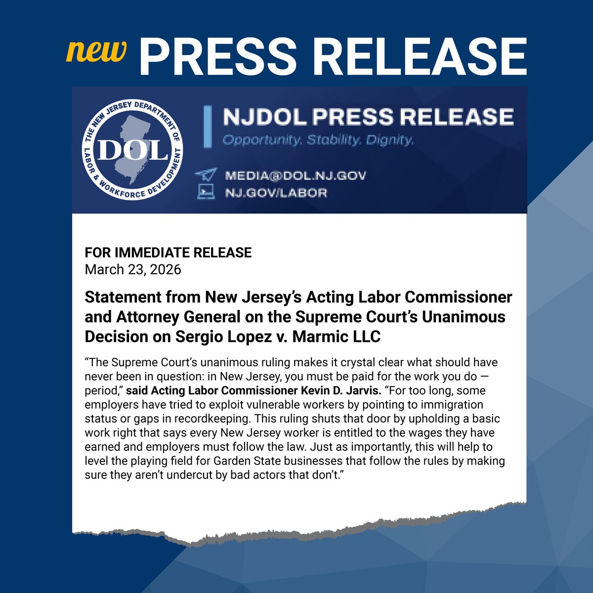NJ Labor Department tweet media