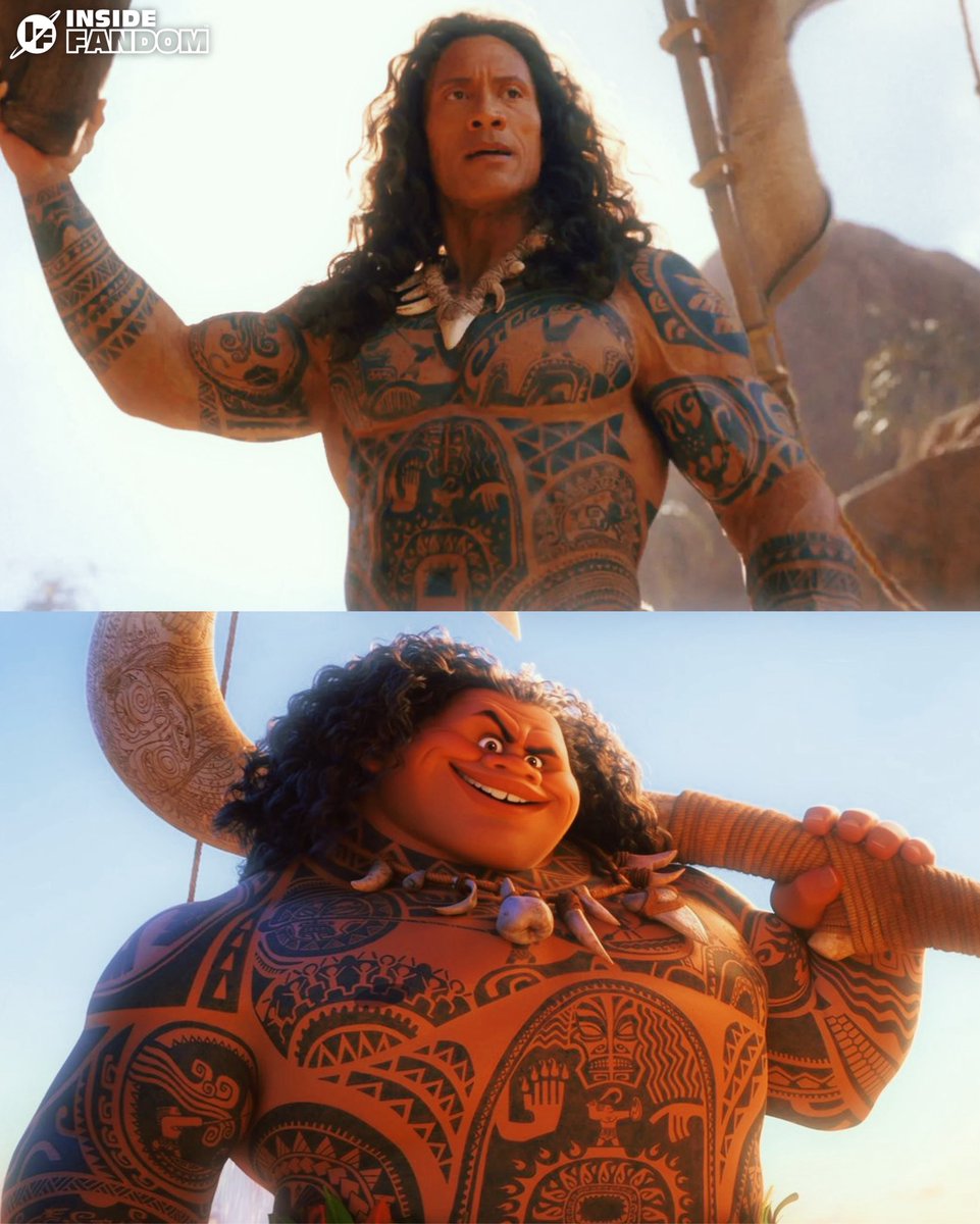 InsideFandom's tweet image. Dwayne Johnson as Maui in the live-action and original ‘Moana’ films