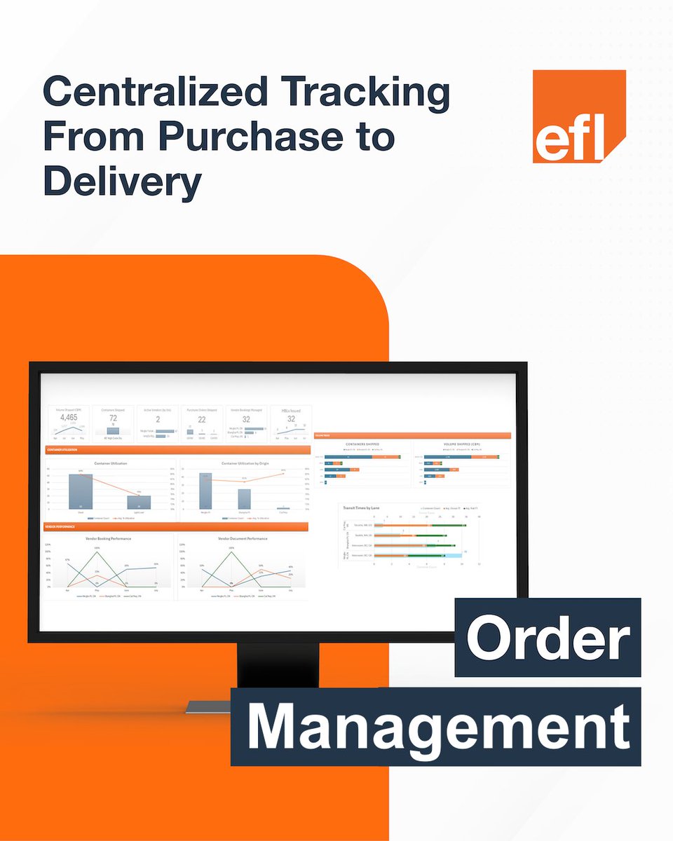 eflglobal_'s tweet photo. When production spans multiple origins, lack of visibility creates delays, missed milestones, and added cost.

EFL Global centralizes order tracking from purchase order to delivery, helping you manage timelines, monitor exceptions, and keep cargo moving as planned.

Contact our team to learn more: https://t.co/TyZiJ0B8Sf

#EFLGlobal #GrowingBusinesses #TransformingSupplyChains