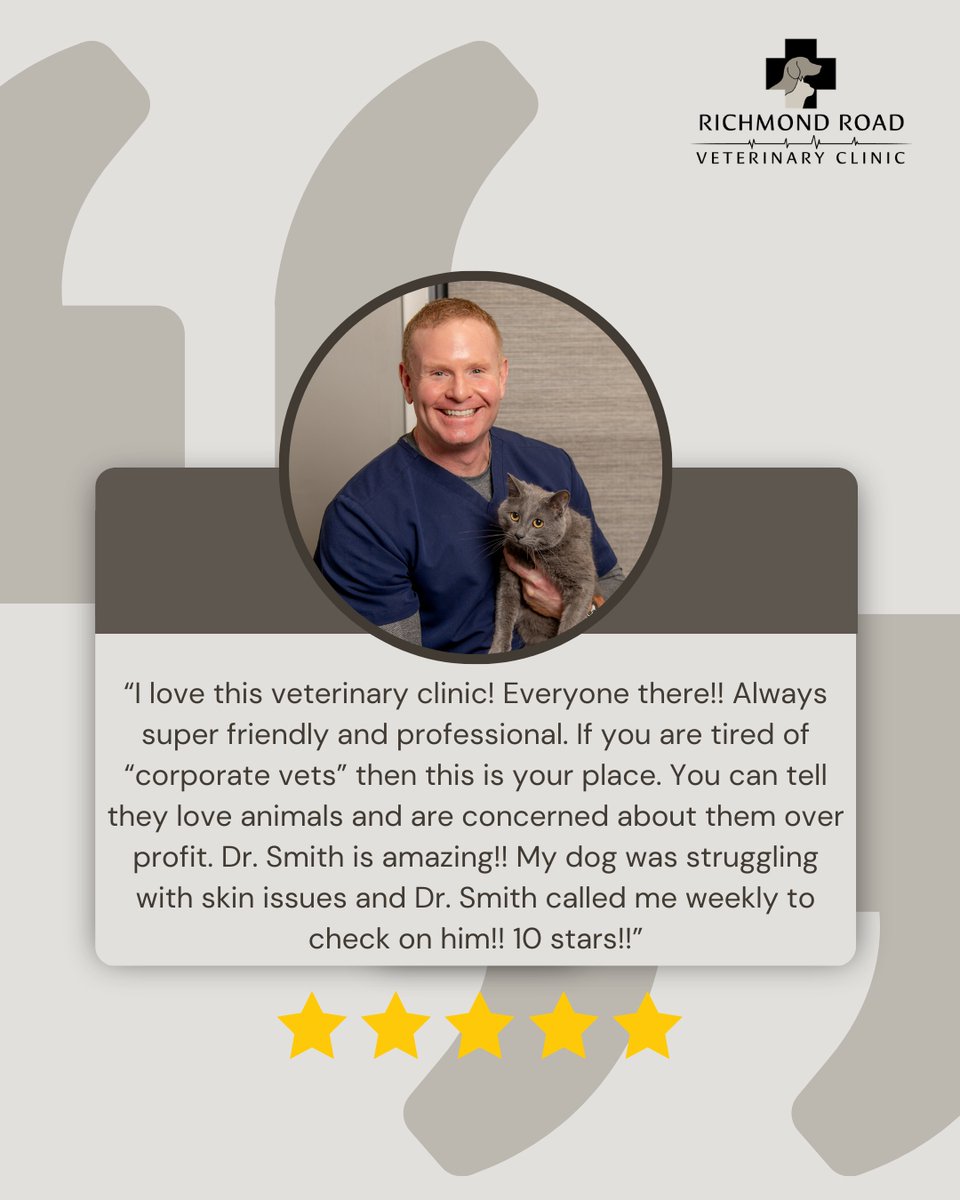 RichmondRoadVet's tweet image. Reviews like these mean everything to us 🤩 Thank you for your kind words!Leave us a review: g.page/r/CdH3ot1P2Q4t… 

#PetCare #Veterinary #Dogs #Cats