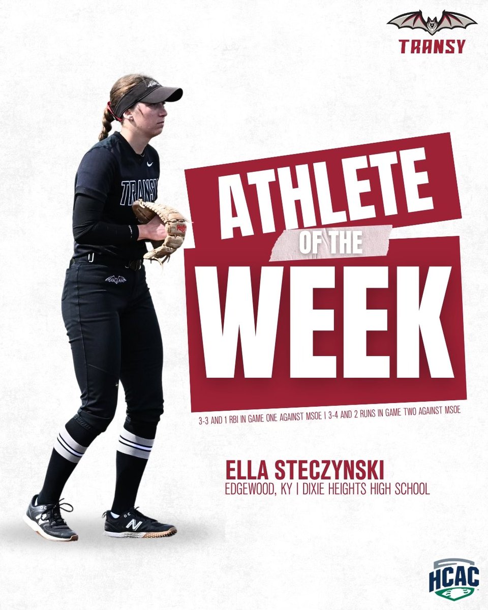 TransySports's tweet photo. Ella Steczynski lands HCAC Athlete of the Week honors after strong performances against MSOE 🦇 #FlyPios https://t.co/9JLYKevQ3I
