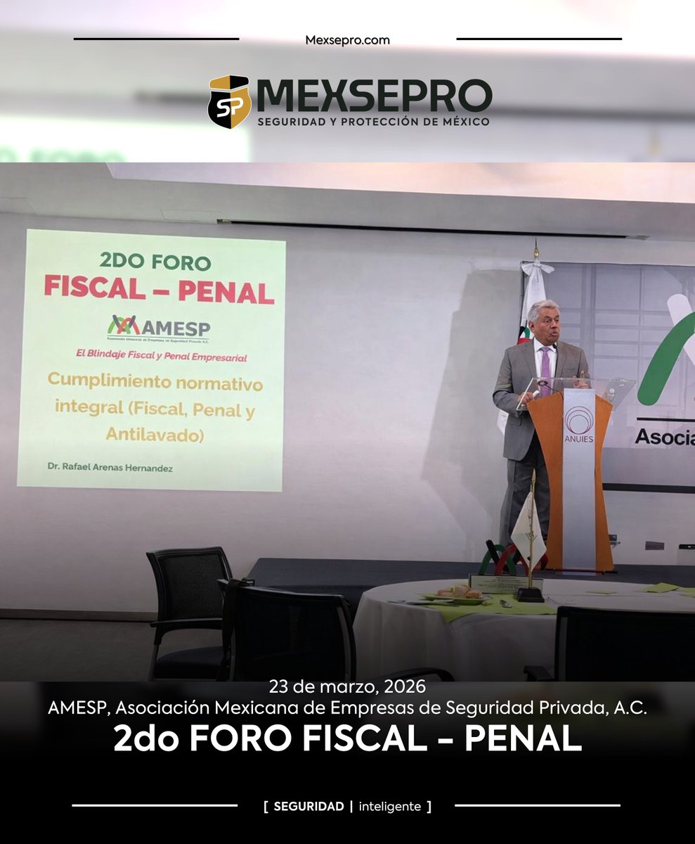 spmexsepro's tweet photo. El día de hoy estamos presentes en el “2do Foro Fiscal Penal, organizado por la @amesp_oficial, en el que se abarcarán distintos temas relevantes en la materia.

#AMESP #MEXSEPRO #SeguridadInteligente #ForoFiscalPenal https://t.co/OBInBBahpz