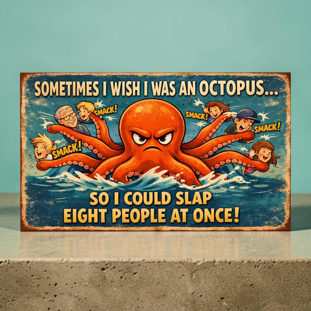 arlissbryant's tweet image. Octopus Humor Metal Sign – "Sometimes I Wish I Was an Octopus So I Could Slap 8 People at Once" tuppu.net/3a95e5e6 #Etsy #kitchenconnection #VintageMetal
