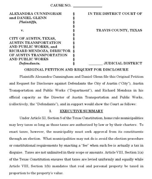 LitigateLiberty's tweet photo. We just filed a complaint, on behalf of local taxpayers, against the City of Austin for imposing an unconstitutional tax on utilities customers.

The “Transportation User Fee” can cost households more than $260 per year. https://t.co/dtdNhJfxaH