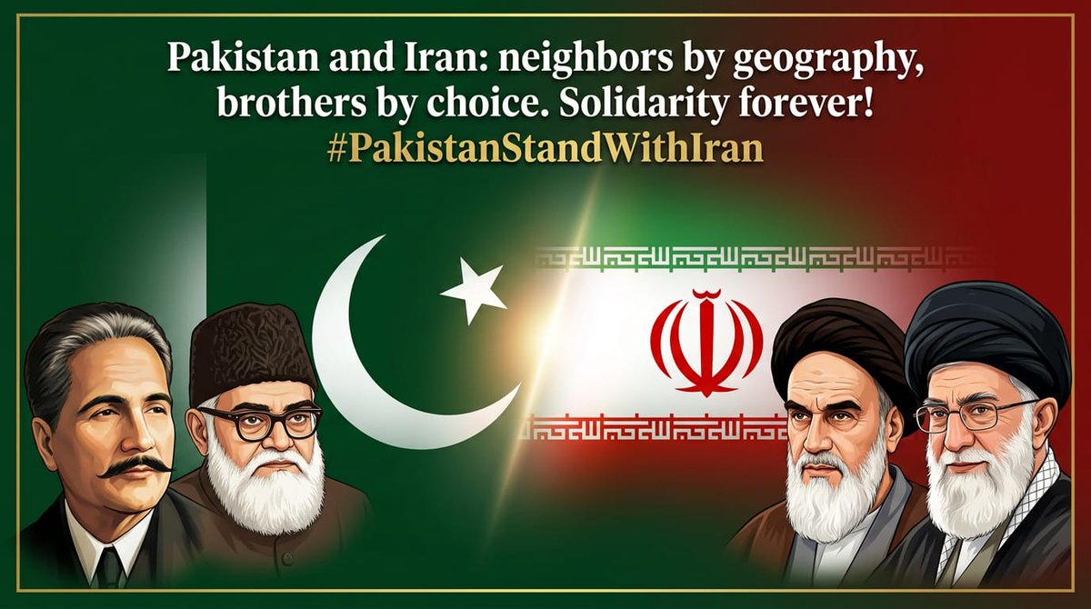 MS_Shamshiri's tweet photo. Pakistan and Iran: neighbors by geography, brothers by choice. Solidarity forever!

 #PakistanStandWithIran https://t.co/AkjGGJaZCB