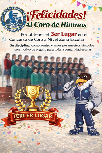 Sec_Tenoch120's tweet photo. 🎶✨ ¡Felicidades a nuestro talentoso coro escolar! ✨🎶Nos llena de orgullo reconocer el esfuerzo, la dedicación y el compromiso de nuestras y nuestros alumnos que, con su voz y pasión, lograron obtener el 🥉 tercer lugar en el concurso a nivel zona escolar.
#OrgulloEscolar https://t.co/yu1cDahpom