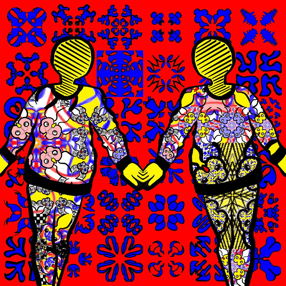 Pajama Party A strange tension disguised as playfulness occurs when you look past the symmetrical  image. Image came abt as a result of making Daily Designs in one color (blue) Without a plan or purpose was willing to let chance guide me. #digitalart #Crypto #NFTs #art