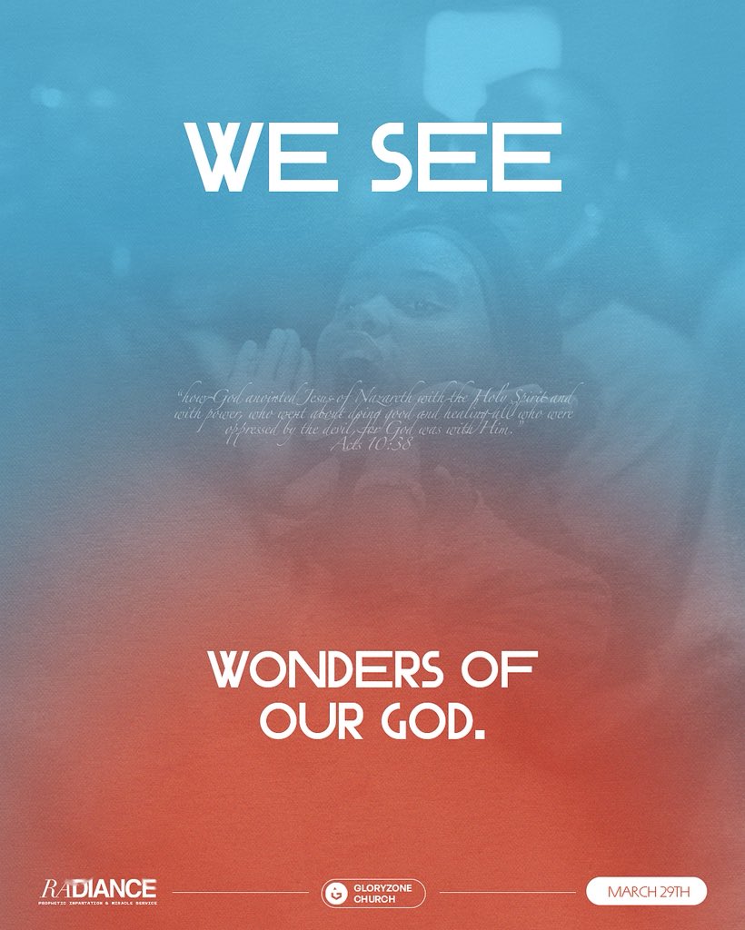 Radiance service is here!
A time set for God to make and do wonders in our midst.

Come and experience a life changing touch from God this Sunday.

📍8:30am at The Revayah.
