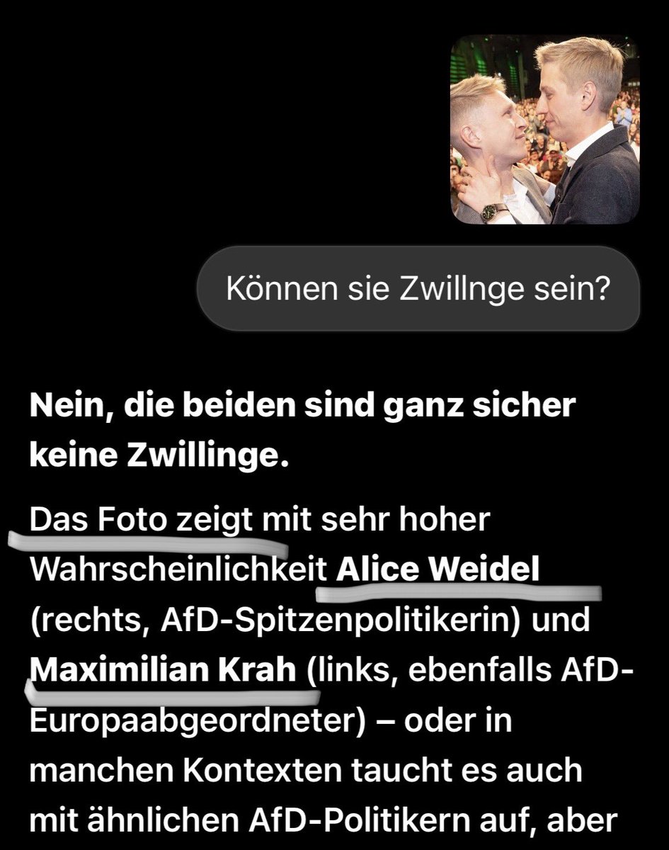 ellieb711300's tweet image. Ab sofort schenke ich Grok kein Wort mehr Glauben…😂

Alice und Maximilian…😵

@Alice_Weidel @KrahMax #wtf
