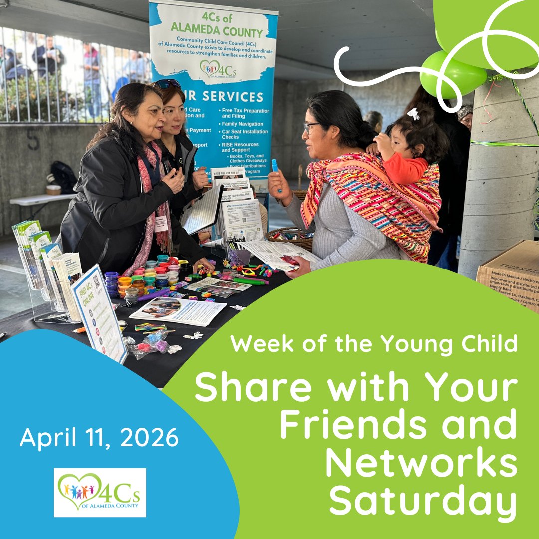 4CsofAlamedaCty's tweet image. We are kicking off #WeekoftheYoungChild with Share With Your Friends and Networks Saturday! Help spread the word by sharing our #WeekoftheYoungChild webpage and Classy campaign or engaging with us on social media.