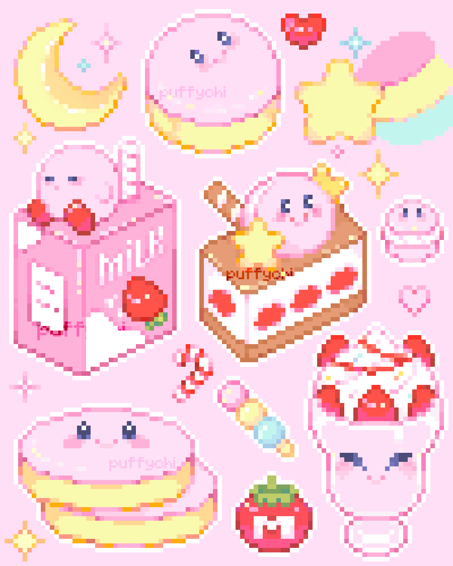 puffychii's tweet photo. pixel kirby sweets🍓 https://t.co/gr1ZYPs2um