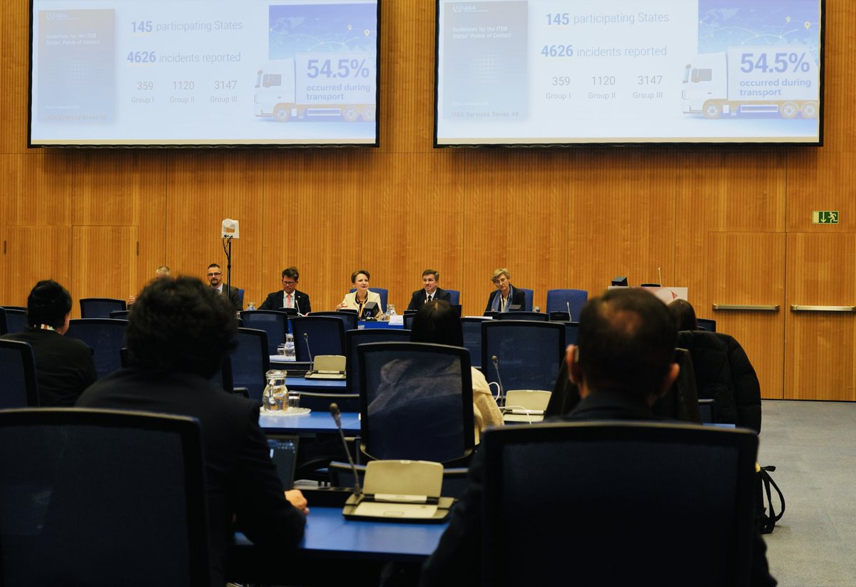 IAEANS's tweet photo. 🚚 ⚛️ During the first day of the @iaeaorg #SafeSecureTransport conference, a side event highlighted the IAEA’s Incident and Trafficking Database #ITDB 

The session underscored the importance of information sharing and exchange 🤝 on incidents of illicit trafficking and other unauthorized activities involving nuclear and radioactive material outside of regulatory control.

📈 According to IAEA data, around 55% of thefts of nuclear and other radioactive material between 1993–2025 occurred during authorized transport.

“It is important that incidents are reported to the ITDB,” said Elena Buglova, Director of the IAEA’s Division of Nuclear Security, noting that “the database has been a valuable tool in strengthening global nuclear security over the past three decades.” 

🔎 Read more about the ITDB: 🔗 https://t.co/FRGa2sT010
