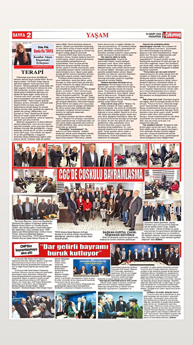 Bu haftaki “Konfor Alanı Dışındaki İyileşme: Terapi” başlıklı köşe yazımı Çukurova Press Gazetesi’nde okuyabilirsiniz. 👇🏻

cukurovapress.com/yazar/uzm-psk-…