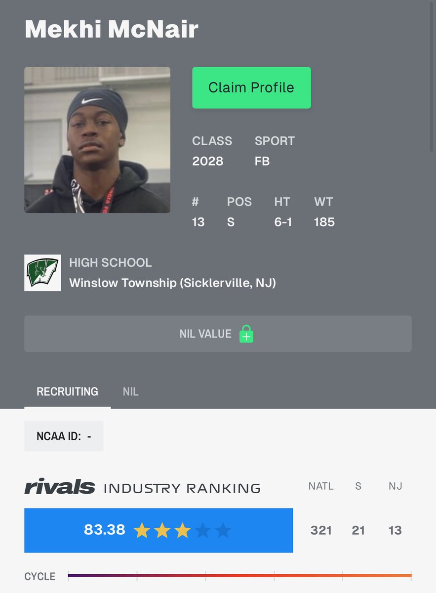 MekhiMcNair_13's tweet photo. Blessed to be a 3 star and second best  safety in NJ @chillbelton @winslowtwpfb @BrianDohn247 @On3 @ChadSimmons_ @adamgorney @TheUCReport @Rivals 
@tomloy247 https://t.co/4Wv5M0phrJ