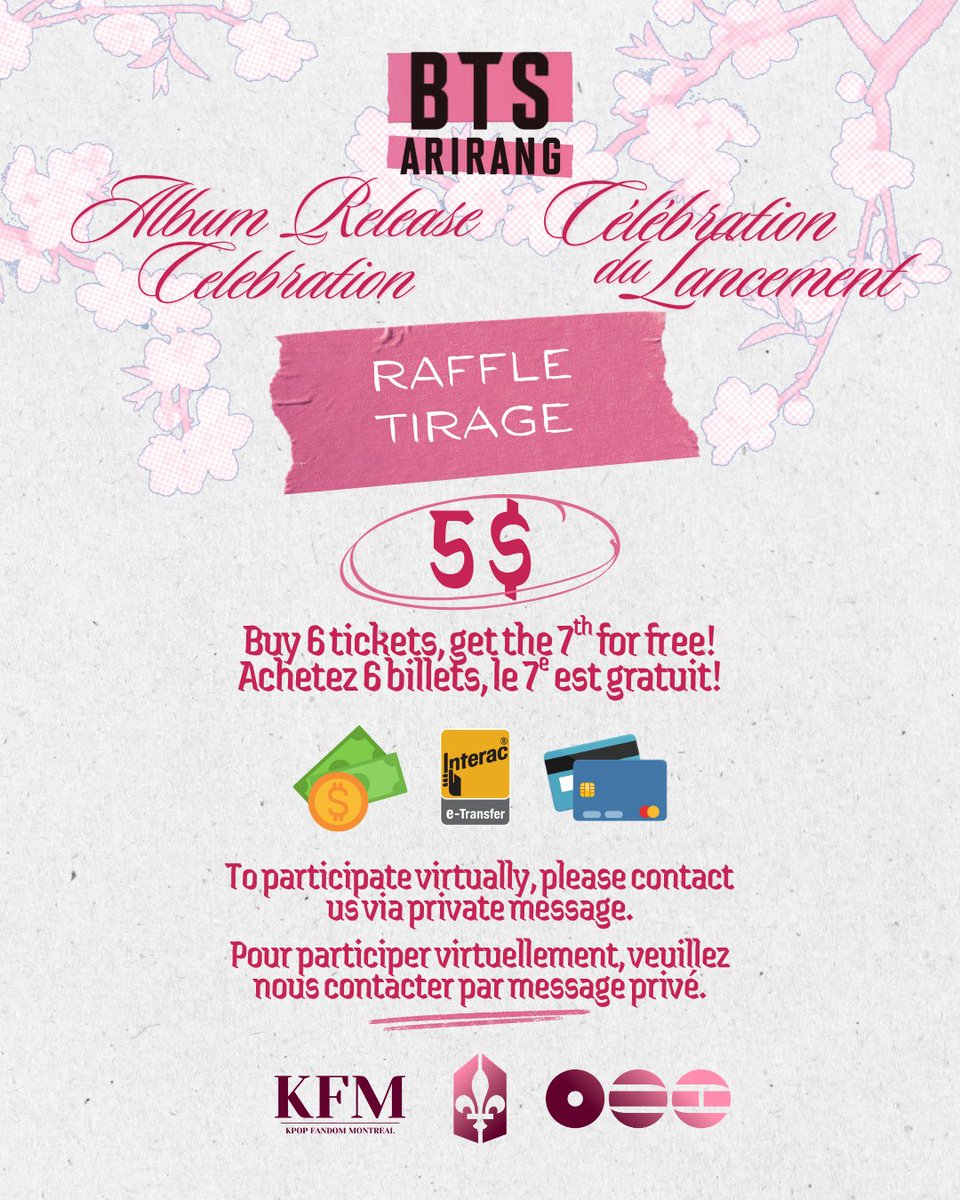 BTSMontreal's tweet photo. Time to announce our next raffle! 💜
You can participate during our event this coming Saturday, or virtually.

C'est l'heure d'un nouveau tirage! 💜
Vous pouvez participer lors de notre événement ce samedi, ou virtuellement.

#btsarmy #bts_arirang #btsmontreal @KFMtl https://t.co/pAPDJ1IIWX