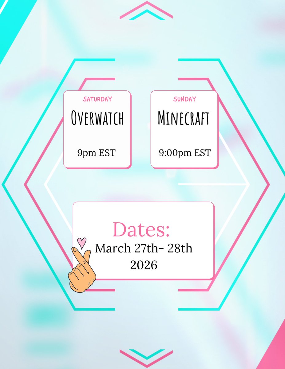 sydrieth's tweet photo. Here is next weekend’s schedule!

Minecraft will likely be modded singleplayer since one of the SMP guys will be out of town 💖 https://t.co/45QZE27E8C