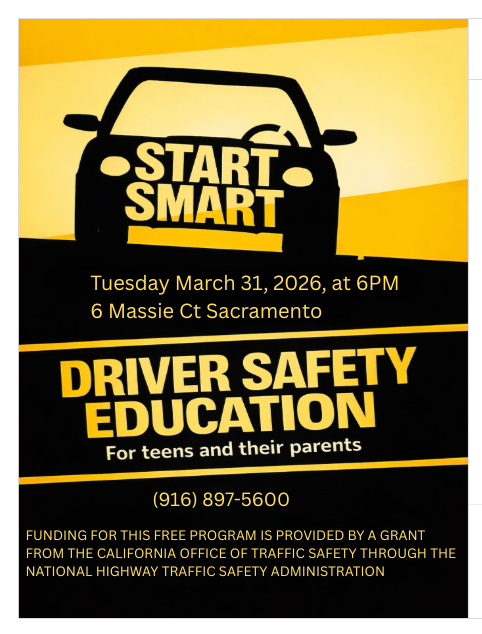 CHPSouthSac's tweet photo. 🚗 Start Smart. Drive Safer.
Sacramento teens and parents - this free class gives you the tools to stay safe on the road.
🗓️ Tuesday, March 31
🕕 6PM
📍6 Massie Ct, Sacramento
#StartSmart #TeenDriverSafety #CHPSouthSac https://t.co/iEKOfah4E6