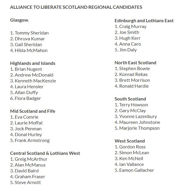 CrossgateCentre's tweet photo. Alliance To Liberate Scotland Regional Candidates List Holyrood 2026 https://t.co/RKTYY72LpC
