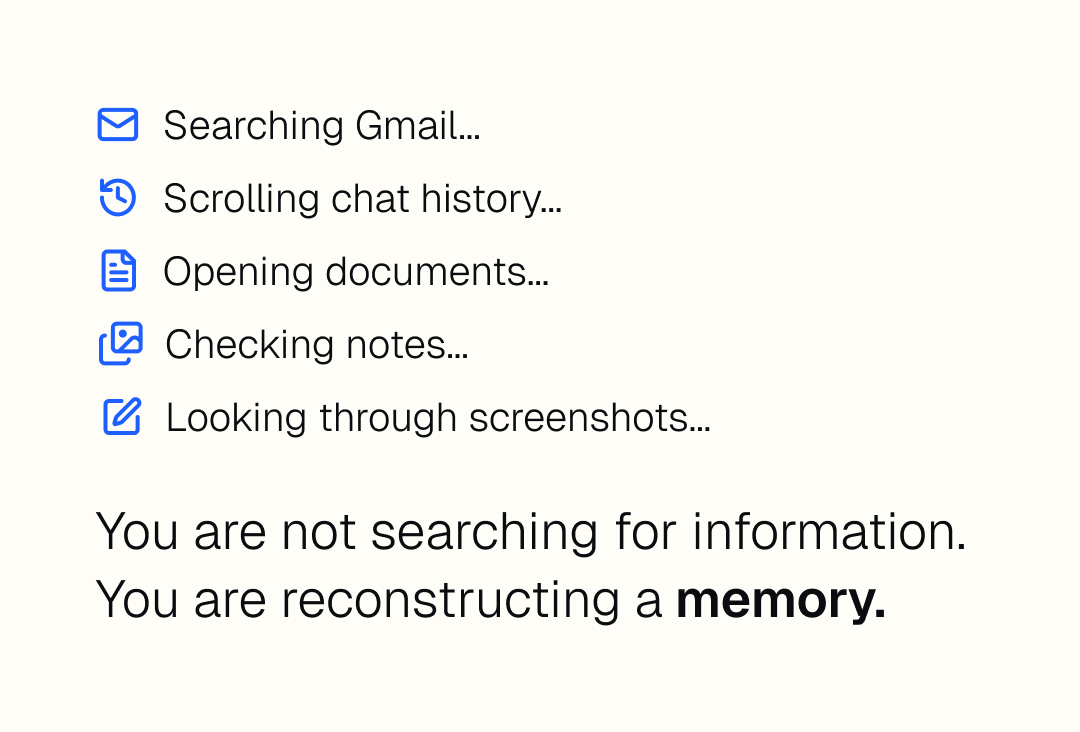 OrganyzPCM's tweet photo. This is what “search” actually looks like.

Opening tabs.
Checking messages.
Cross-referencing fragments.

Not retrieval.
Reconstruction.

#PKM #DigitalMemory #KnowledgeWork #Organyz https://t.co/X7qFKZBT5g