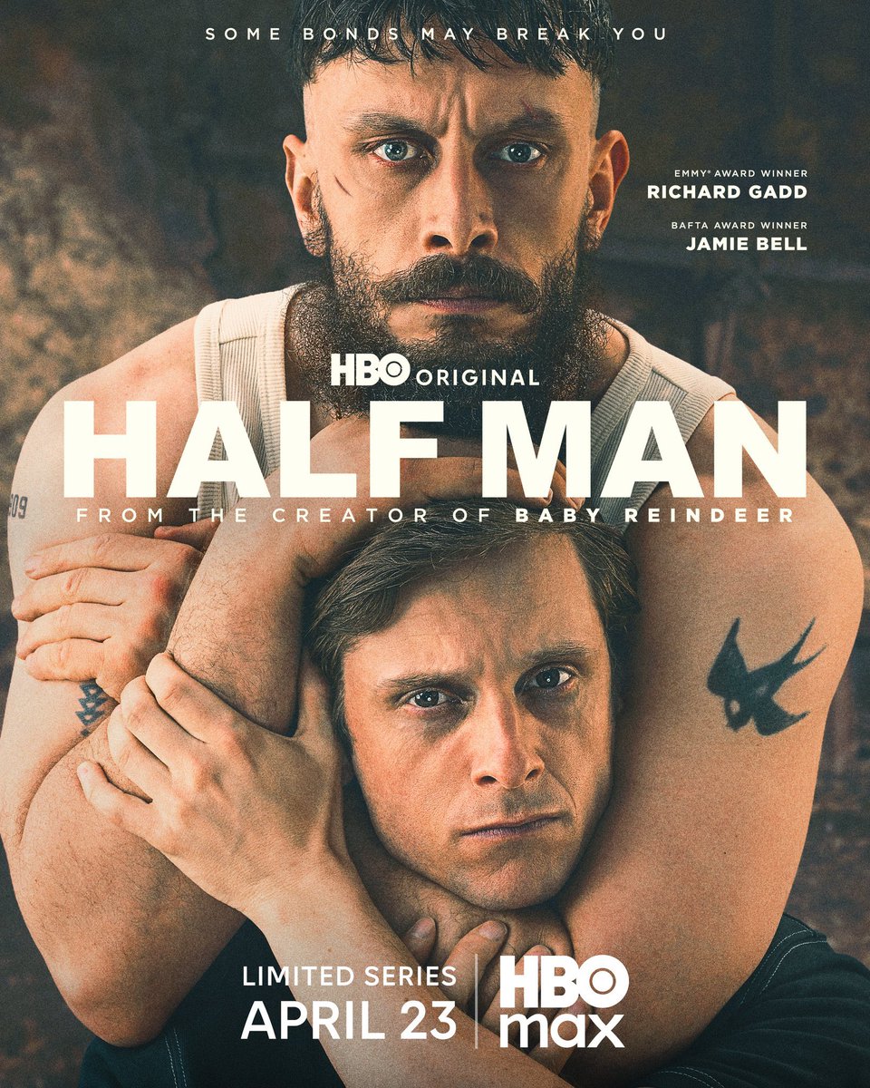 Confira "Richard Gadd e Jamie Bell" no primeiro pôster oficial da série "Half Man", foi divulgado.

A série estreia dia 23 de abril na HBO!