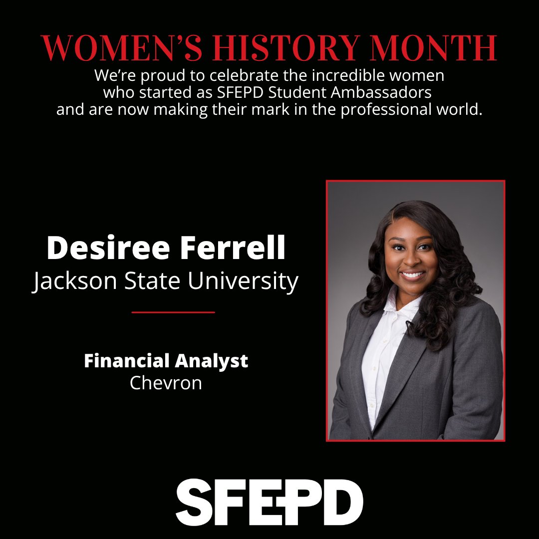 SFEPD's tweet photo. This #WomensHistoryMonth, we’re celebrating the incredible women of SFEPD—and this is just the beginning. Our Student Ambassador alumnae have turned financial education into real-world success, inspiring the next generation of leaders. More spotlights coming soon!  #SFEPD #HBCU https://t.co/wZYVsMbHcg