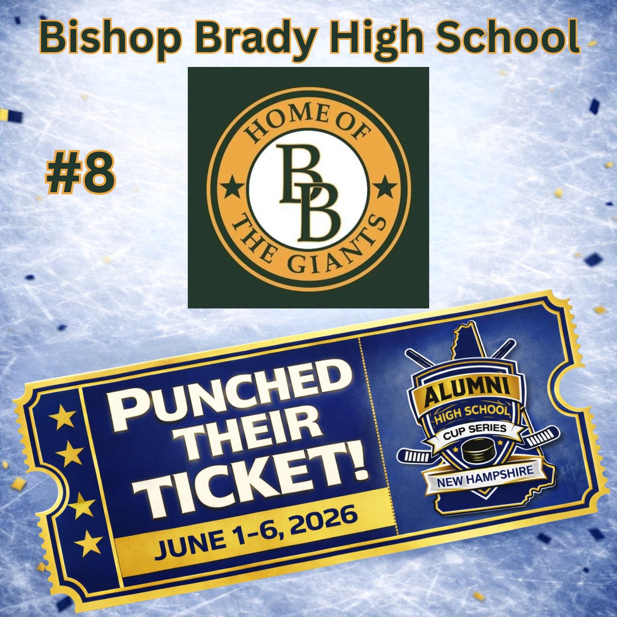 AlumniCup_NH's tweet photo. 🔥 TEAM #8 ANNOUNCED 🔥

The field continues to grow… please welcome The Giants of Bishop Brady to the 2026 NH Alumni Cup! 🏒

A proud program with a competitive edge, the Giants are ready to step back onto the ice and represent Bishop Brady with pride, tradition, and unfinished business.

📍 Hooksett, NH
🏟️ Delta Ice Arena & Ice Den Arena
📅 June 1–6, 2026
🏆 $1,500 will be awarded to the winning team’s high school hockey program

We’re now up to 8 teams confirmed… and building toward a full 12-team field 👀

🚨 ONLY 4 SPOTS REMAIN 🚨

Think your school has what it takes to bring it home? Now’s the time.

🔗 https://t.co/vd2Ra650j9
#NHAlumniCup #AlumniCupSeries #BishopBrady #Giants #NHHockey #GraniteStateHockey #AlumniHockey #HockeyTradition #BattleForTheCup