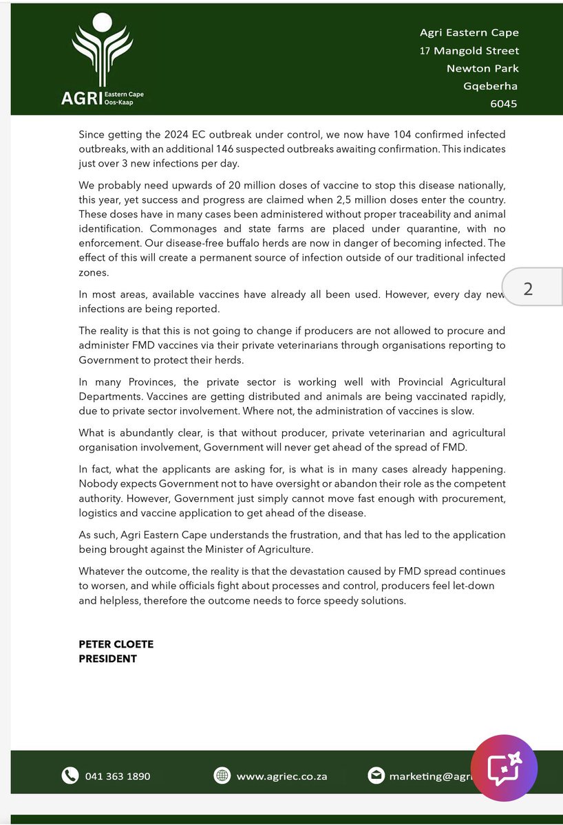 TheoDJager's tweet photo. Thank you for the brave support, @Agri_EC ! If we win the case, we have a fighting chance to get the better of the disease! https://t.co/e3bYTgc8Ig