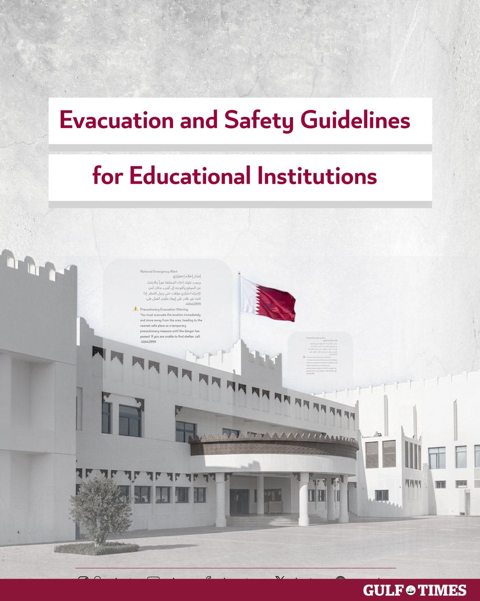 GulfTimes_QATAR's tweet image. Adherence to evacuation and safety guidelines in #educational_institutions embodies shared responsibility and helps ensure a #safe_environment.

Safety starts with awareness. Responsibility is shared.

@MOI_QatarEn