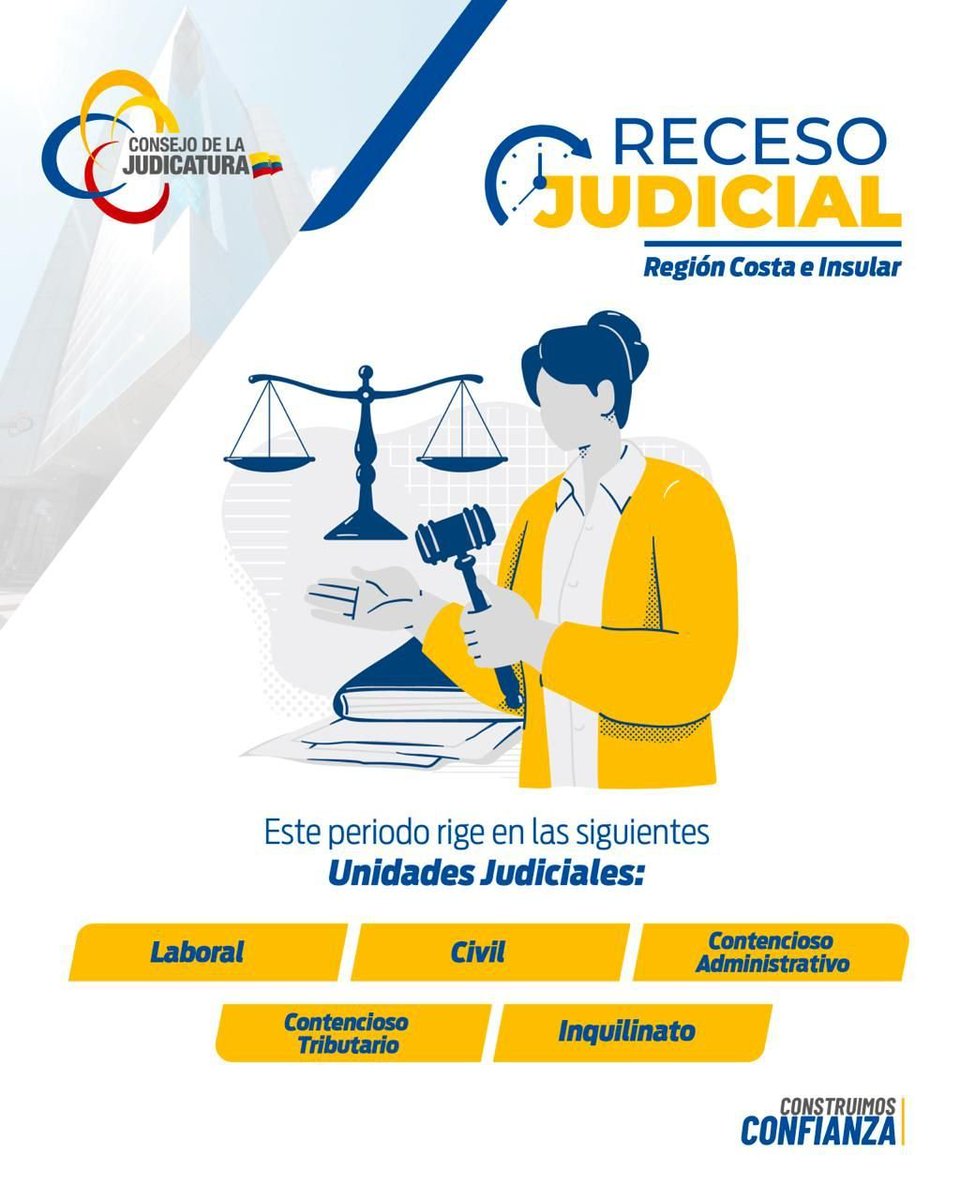🏛️ | #RecesoJudicial

Estas son las unidades judiciales que se acogerán al receso judicial entre el 17 y el 31 de marzo de 2026.

En estas dependencias se suspenderán la atención, los plazos y los términos procesales ⤵️

#ConstruimosConfianza 🤝