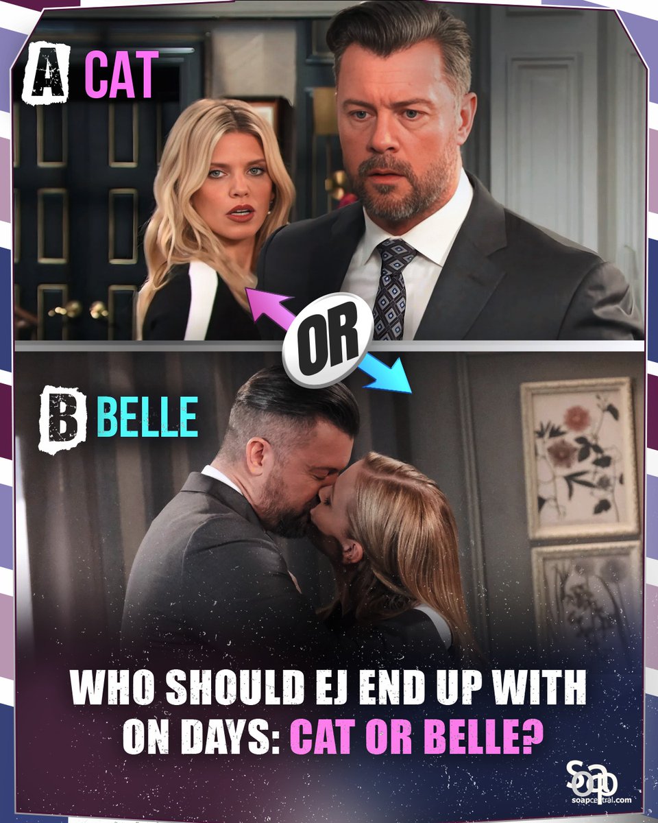 soapcentral's tweet image. Who do you ship in this storyline? Could Cat be EJ’s weakness? Could Belle get pulled into this mess again?

#DaysOfOurLives #Days #DOOL