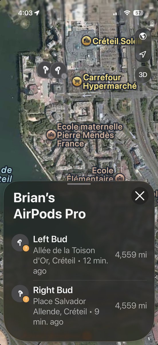 Hey ⁦<a href="/airfrance/">Air France</a>⁩ a year ago I left my AirPods on a flight from Miami to Paris. Even though you had my seat info and I filed a lost item report I heard nothing. Now they’re active again traveling all over France. Thanks for nothing.