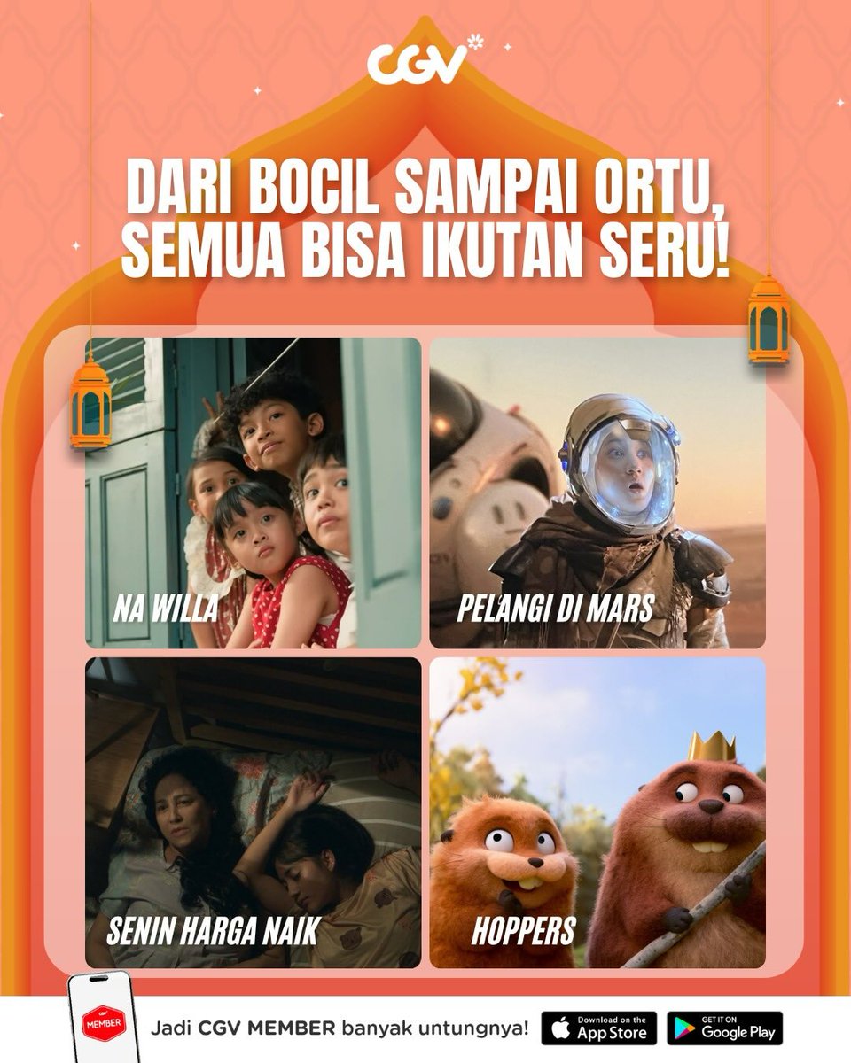 CGV_ID's tweet image. Yuhuu~ Lebaran makin seru kalo nonton film-film seru bareng keluarga😍🥰

Yuk ajak kakek, ponakan, sepupu, anak tetangga buat nonton film Semua Umur di CGV!

Beli tiketnya sekarang di app/web CGV!

#FilmLebaran #SemuaSerudiCGV