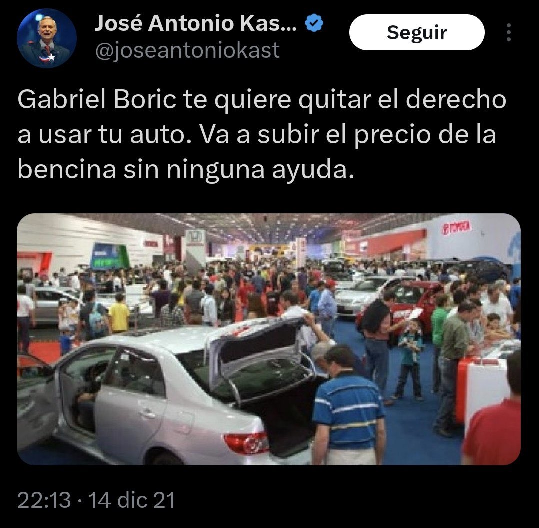 jossinett24's tweet photo. @JrPalmice28031 YA PERO EN GUERRA DE UCRANIA CON ALZAS DE BENCINAS ESTO DECÍA KAST . https://t.co/T4KapG2QPa