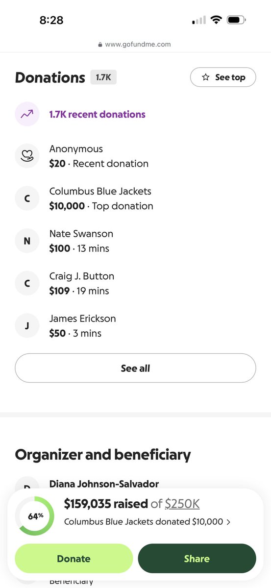 allliemariie's tweet image. Amazing show of support by the #CBJ by donating $10,000 to the Pierce/Hinrichs family ❤️🥹 The hockey community really is one big family.