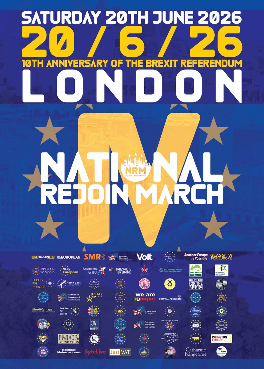 Charlyf_81's tweet photo. Good evening Twitter save this date in your calendar ๐
20/6/26 #MarchForRejoin #NationalRejoinMarch #RejoinTheEU @MarchForRejoin ๐ช๐บโญ๏ธ๐ https://t.co/nuoJr5RGfE