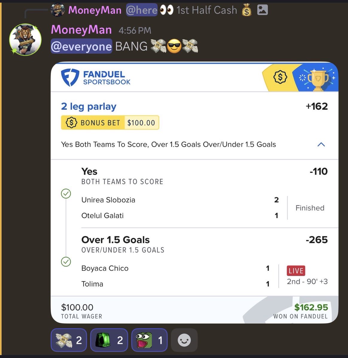 MM_Parlays's tweet photo. I said let me cash you out early on this dry Monday.

And I did 😎😎😬😬

#Gambling𝕏 #soccer #fandual 

FREE Picks: https://t.co/Vm5L2hRGQE https://t.co/DFnmNCdsO4
