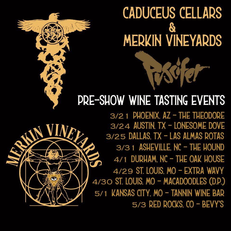 caduceuscellars's tweet photo. Look for Caduceus Cellars at these pre-show tasting events on the @Puscifer Normal Isn’t Tour. On Tuesday, (3/24) we will be at Lonesome Dove in Austin. Dallas, we’ll see you on Wednesday (3/25) at Las Almas Rotas. *MJK will not be in attendance for these events.* https://t.co/oVCRI1Xas8