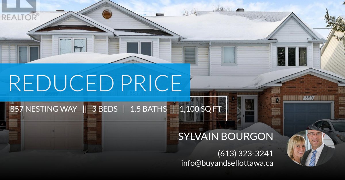 sbourgon's tweet photo. 📍 Reduced Price 📍 This recently reduced home at 857 Nesting Way in Ottawa won't last long, so, don't wait to set up a showing! Reach out here or at (613) 323-3241 for more information! https://t.co/3zrzqbtE90 https://t.co/4rOxSYCNib