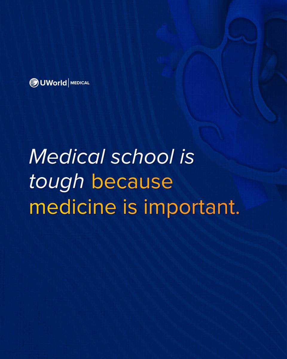 UWorldMedical's tweet photo. Some days feel heavier than others. The material is dense. The expectations are high. The pressure is real.

But every hour you’re putting in now is building the knowledge, judgment, and confidence someone will rely on one day. A future patient won’t see the exhaustion, they’ll see a physician who knows what to do when it matters most.

The effort you’re putting in today becomes someone else’s reassurance tomorrow.

Press on. You’re doing important work. 💙🩺