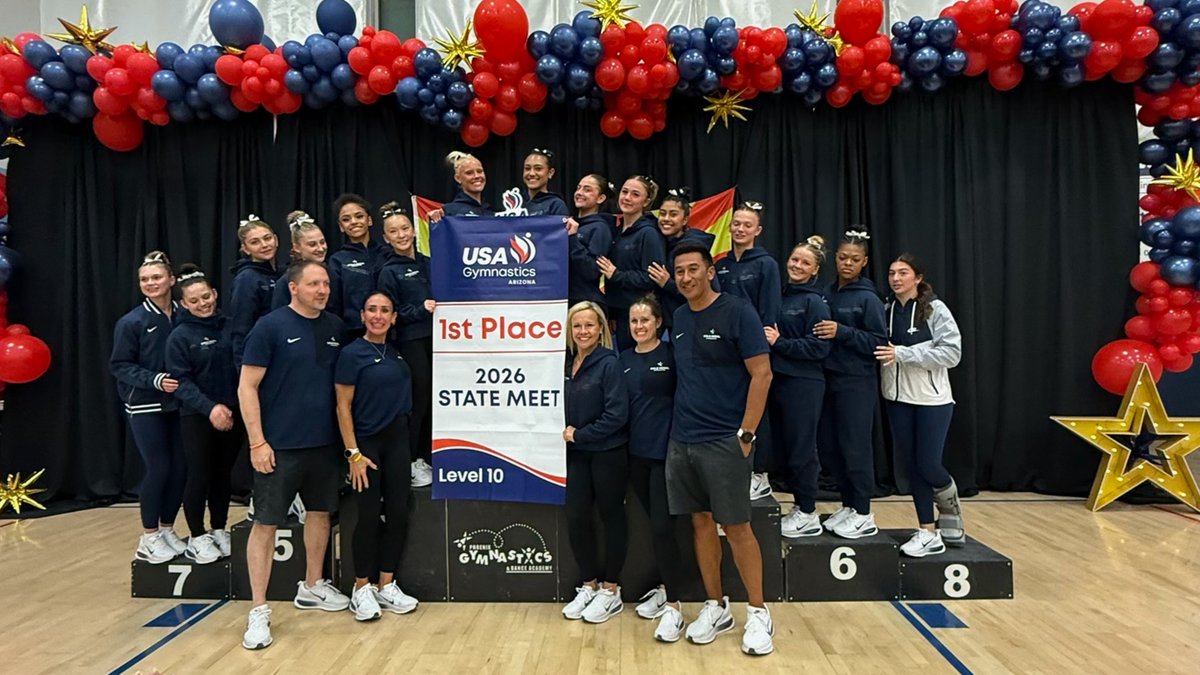 Huge congrats to <a href="/GoldMedalGym/">GoldMedal Gymnastics</a> and Coach <a href="/AmandaKBorden/">Amanda Borden</a> on winning their 3rd straight Arizona Level 10 State Championship.