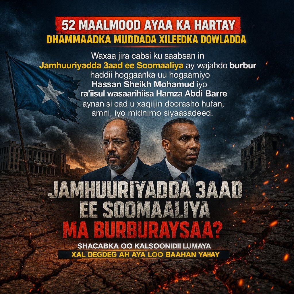 AMowlidNur1's tweet photo. HSM dalka iyo Dadka halaan uga tur inta madaxweynow lagu dhahaayo 15 may kadib ma jiri doonto https://t.co/tcrz3y24IF
